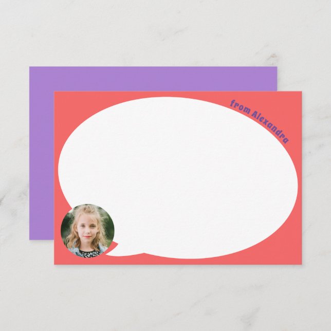 Coral Kid Photo and Speech Bubble Thank You Card (Front/Back)