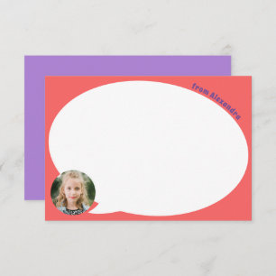 Coral Kid Photo and Speech Bubble Thank You Card