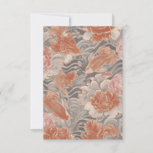 Coral Koi Chinoiserie Floral Pattern Thank You Card