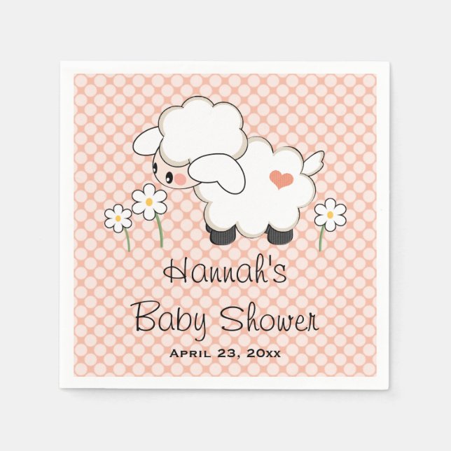 Coral Lamb Baby Shower Napkin (Front)