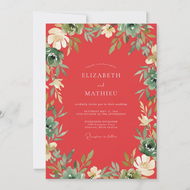 Coral Leafy Vine Wedding Invitation (Front)