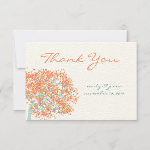 Coral Leaves AQUA Tree Wedding Thank You