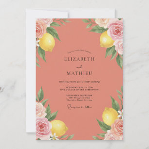 Coral Lemon Painted Wedding Invitation