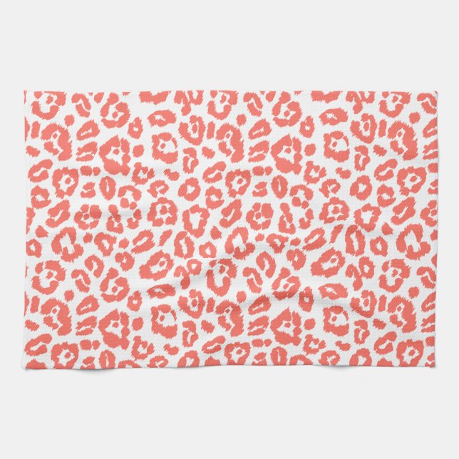 Coral Leopard Pattern Tea Towel (Horizontal)