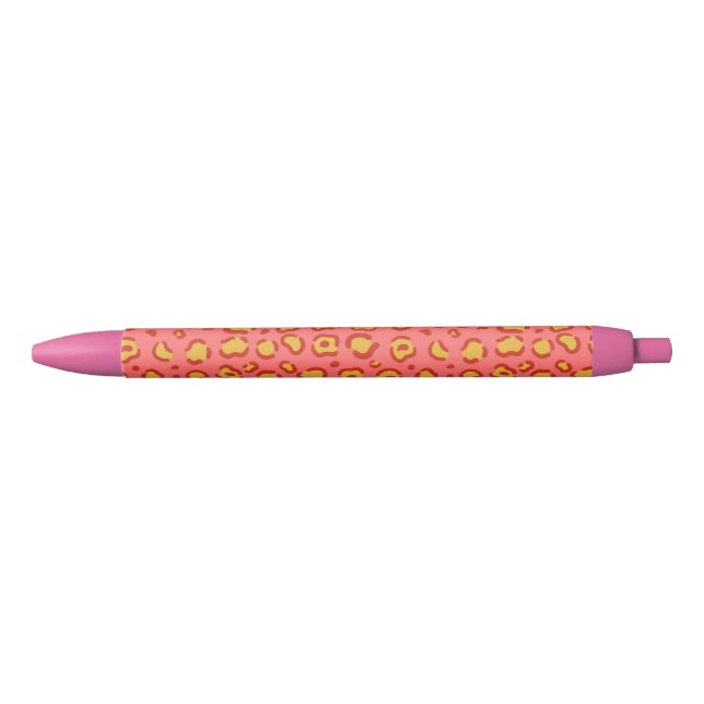 Coral Leopard Print Black Ink Pen (Front)