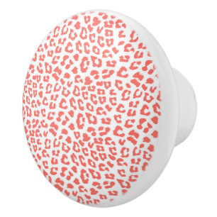 Coral Leopard Print Ceramic Knob