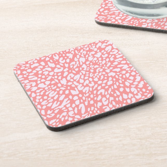 Coral Leopard Print Pattern Coaster (Left Side)