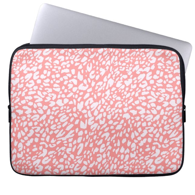 Coral Leopard Print Pattern Laptop Sleeve (Front)