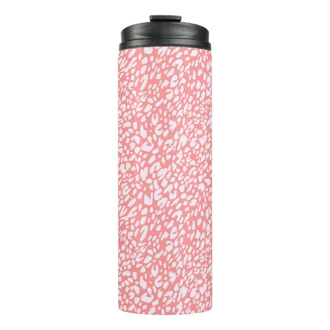Coral Leopard Print Pattern Thermal Tumbler (Front)