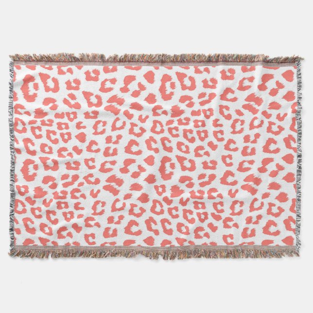 Coral Leopard Print Throw Blanket (Front)