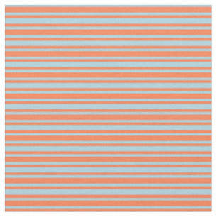 Coral & Light Blue Lines Pattern Fabric