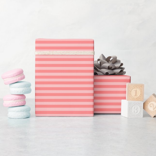 Coral & Light Pink Stripes Wrapping Paper (Baby Shower)