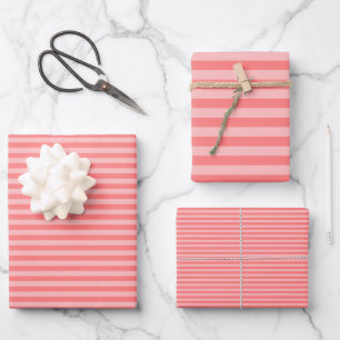 Coral & Light Pink Stripes Wrapping Paper Sheet