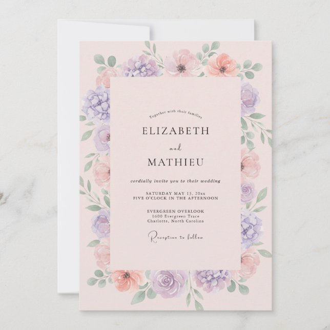 Coral Lilac Wildflower Wedding Invitation (Front)