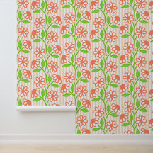 Coral & Lime Floral on Cabana Stripes