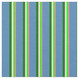 Coral, Lime, Pale Goldenrod, Dark Green & Blue Fabric