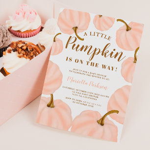 Coral Little pumpkin fall script baby shower Invitation