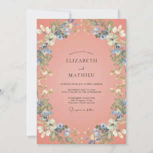 Coral Lively Spring Wedding Invitation