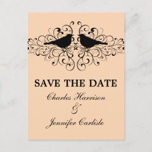 Coral Love Bird Swirls Save the Date Postcard