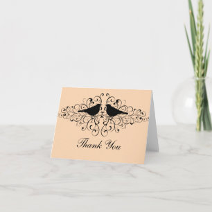 Coral Love Bird Swirls Thank You Card