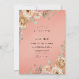 Coral Luminous Floral Wedding Invitation