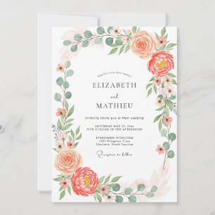 Coral Lush Botanical Spring Wedding Invitation