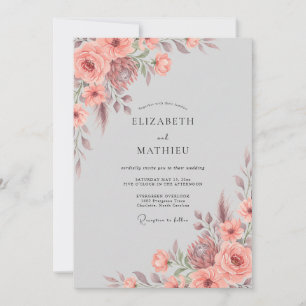 Coral Lush Botanical Wedding Invitation