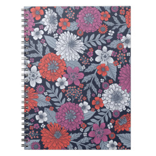 Coral, Magenta & Blue Zinnias Floral Notebook