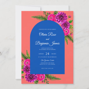 Coral Magenta Dahlia Wedding Invitation