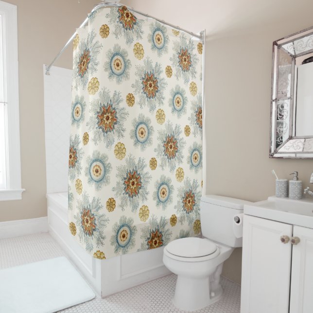 Coral Mandala Pattern Shower Curtain (In Situ)