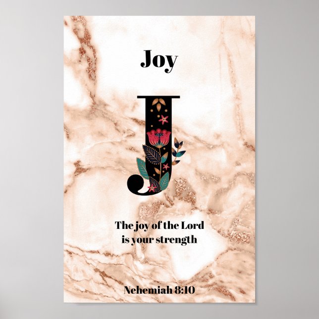 Coral Marble Glitter J Monogram Custom Quote/Name Poster (Front)