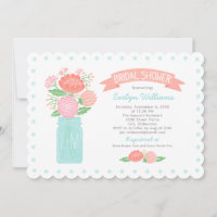 Coral Mason Jar Monogram Wedding Bridal Shower