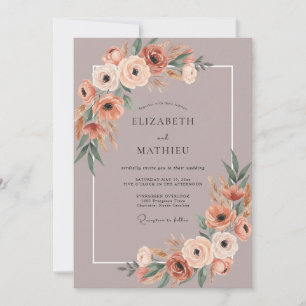 Coral Mauve Botanical Watercolor Wedding Invitation