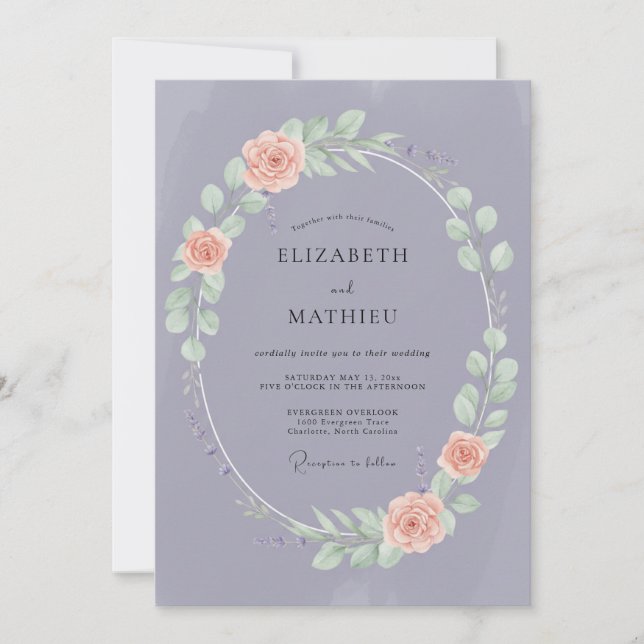 Coral Mauve Leafy Wedding Invitation (Front)