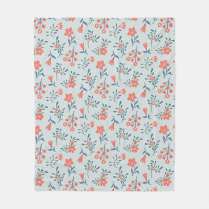 Coral Meadow Floral Pattern Fleece Blanket