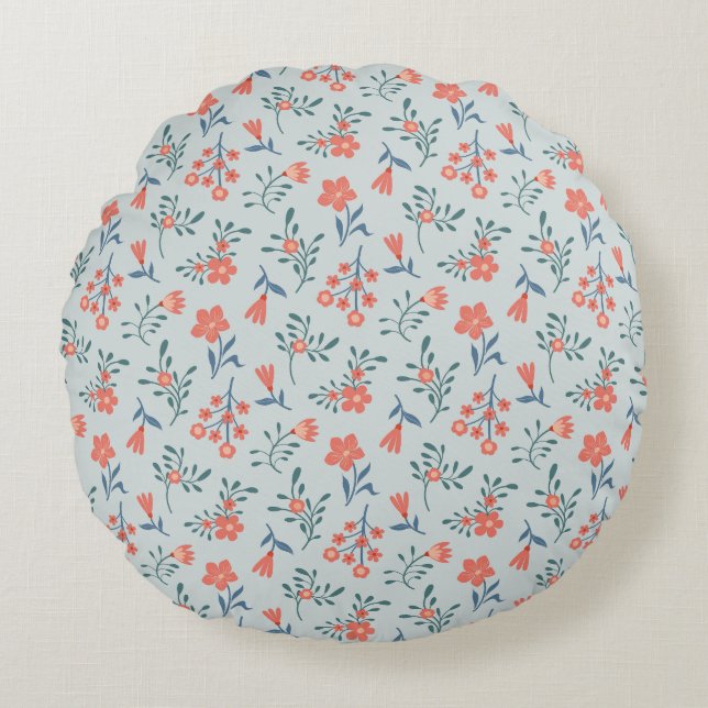 Coral Meadow Floral Pattern Round Cushion (Front)