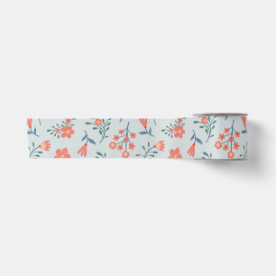 Coral Meadow Floral Pattern Satin Ribbon