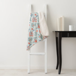 Coral Meadow Floral Pattern Sherpa Blanket