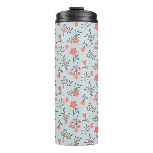 Coral Meadow Floral Pattern Thermal Tumbler (Front)