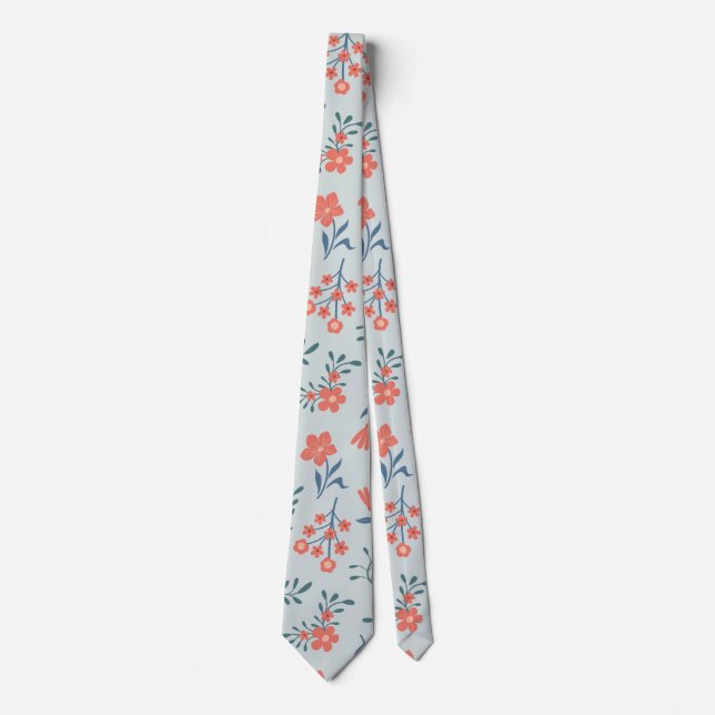 Coral Meadow Floral Pattern Tie (Front)