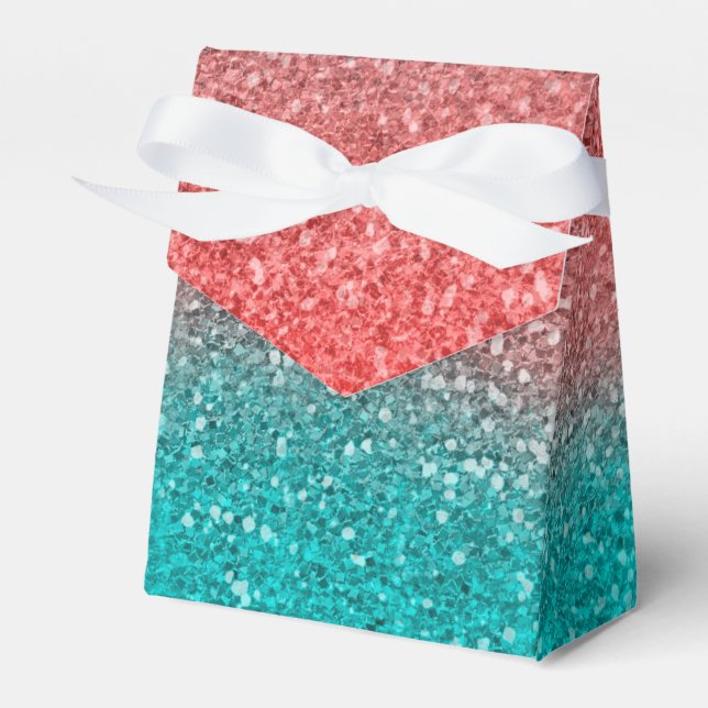 Coral Melon Orange Teal Aqua Green Sparkly Glitter Favour Box (Front Side)