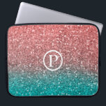 Coral Melon Orange Teal Aqua Green Sparkly Glitter Laptop Sleeve<br><div class="desc">Custom design</div>