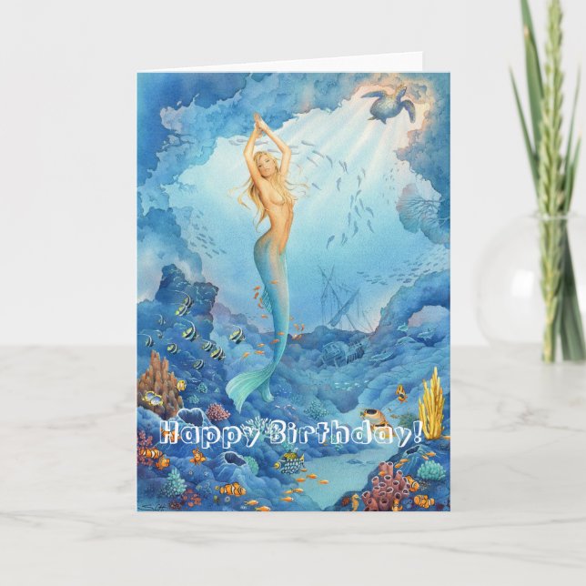 'Coral Mermaid' Birthday Card (Front)