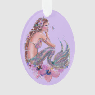 Coral mermaid with flowers by Renee Lavoie Ornament