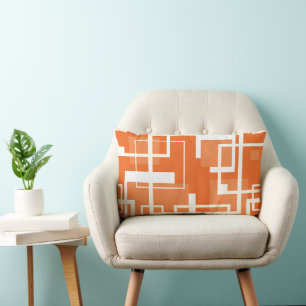 Coral Mid Century Square Link Pattern Lumbar Cushion