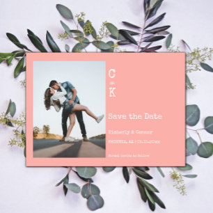 Coral Minimalist Monogram Photo Save The Date