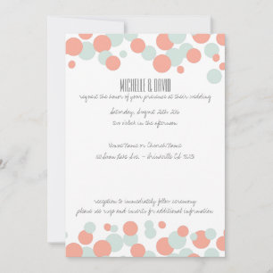 Coral & Mint Bubbles Confetti Wedding Invitations