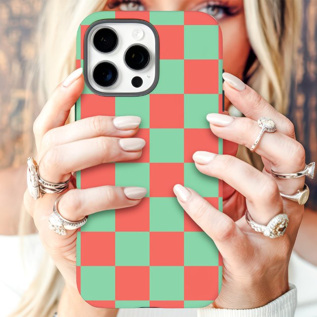 Coral Mint Chequerboard Case-Mate iPhone Case (Creator Uploaded)
