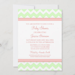 Coral Mint Chevron Custom Baby Shower Invitations