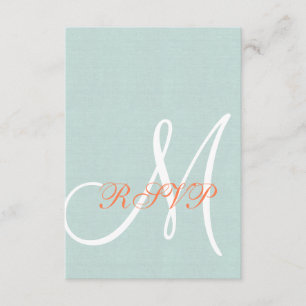 Coral Mint Green Linen Rustic Wedding RSVP Card